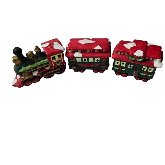 Holiday Trim Other - Holiday Trim 3 Piece Porcelain Santa Train Set Christmas Decor North Pole Xmas